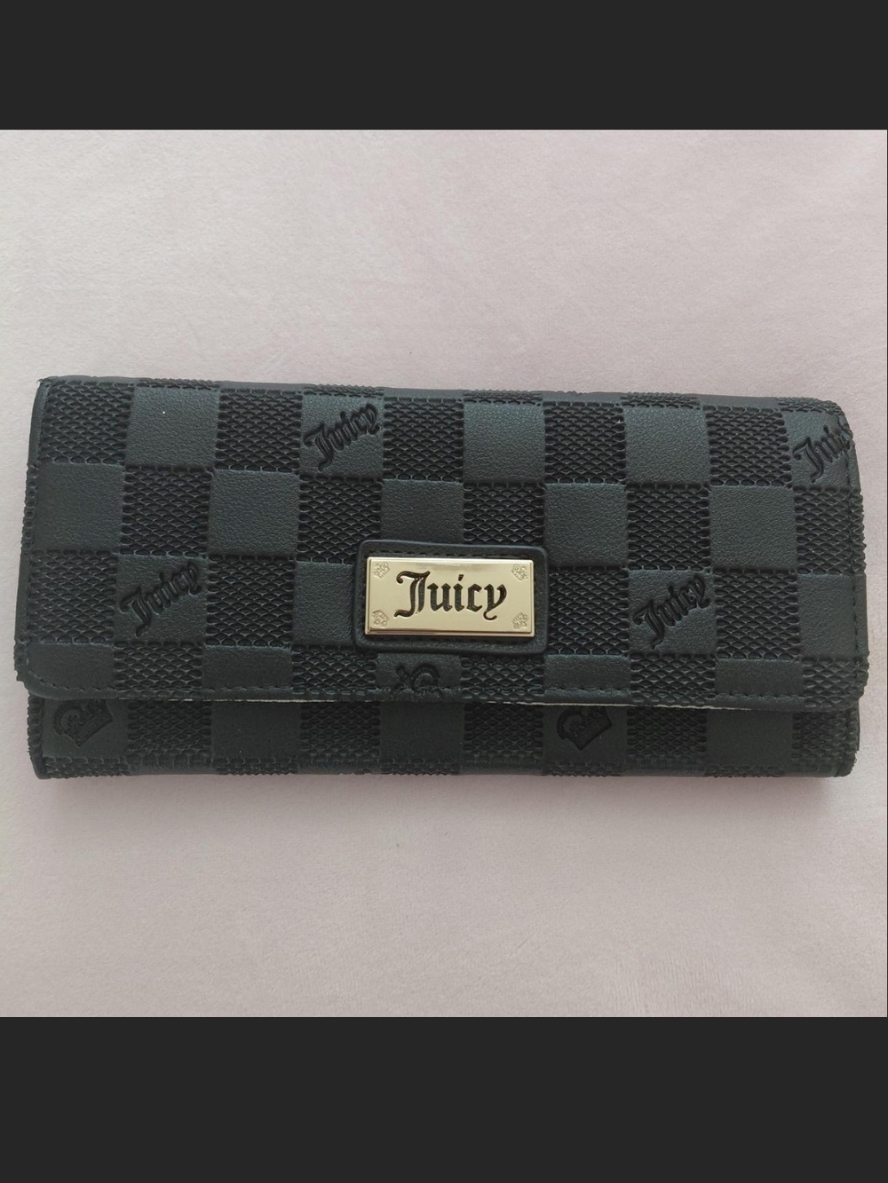 Juicy Couture Black Checker wallet with Gold Plaque